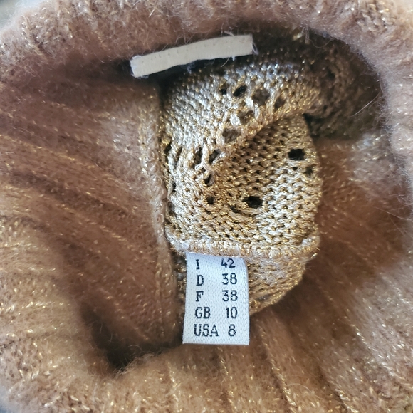 Moschino Couture Tan Merino Gold Lame Turtleneck - Picture 2 of 6